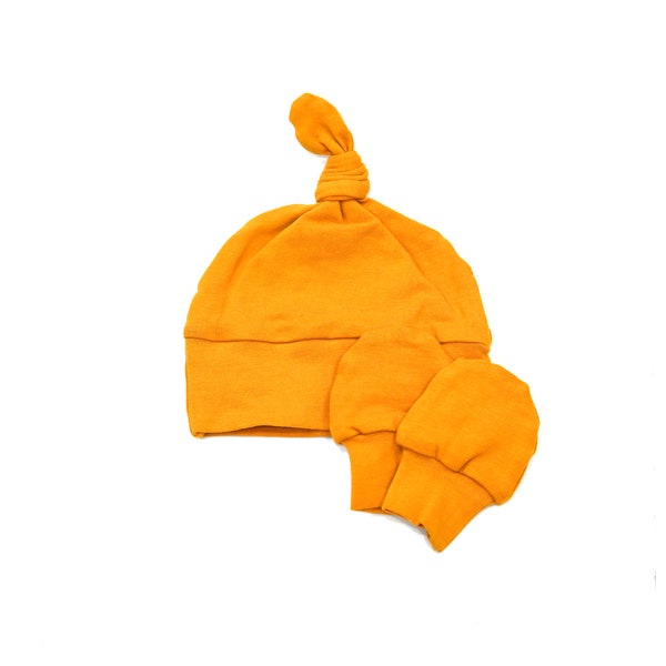 Baby toddler solid mustard yellow knot hat-Mittens, unisex baby hat, toddler beanie , newborn set baby gift