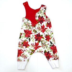 Pine Berry Poinsettia Floral Harem Romper, Baby girl Romper, Toddler Romper, Floral Romper, Christmas Romper, Baby Gift