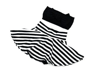 Black White Stripe Skirt Bummies - Black Chunky Bow, Toddler Girl Skirt, Hair Accessories,Take Home Skirt, Soft Baby Skirt, High Waist Skirt