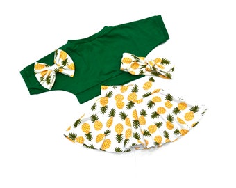 Pineapple Skirt Bummies Outfit, Kelly Green Crop Top, Toddler Outfit, Baby Girl Outfit, Take Home Outfit