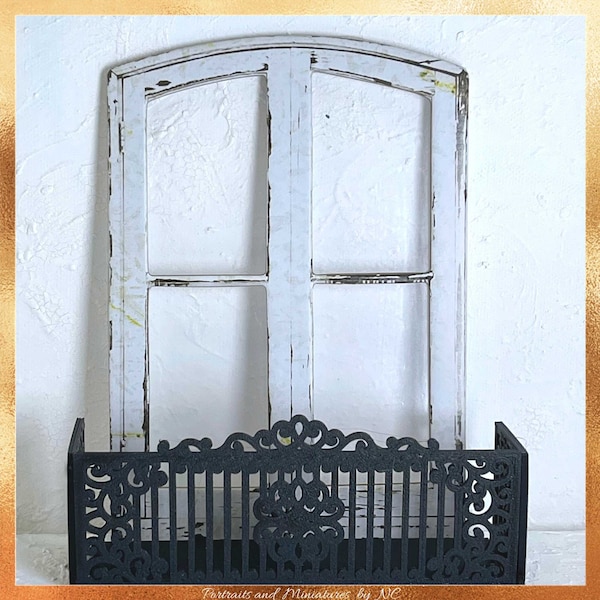 Dollhouse Miniature Balcony - Handmade 1/12 Scale Faux Wrought Iron Architectural Element