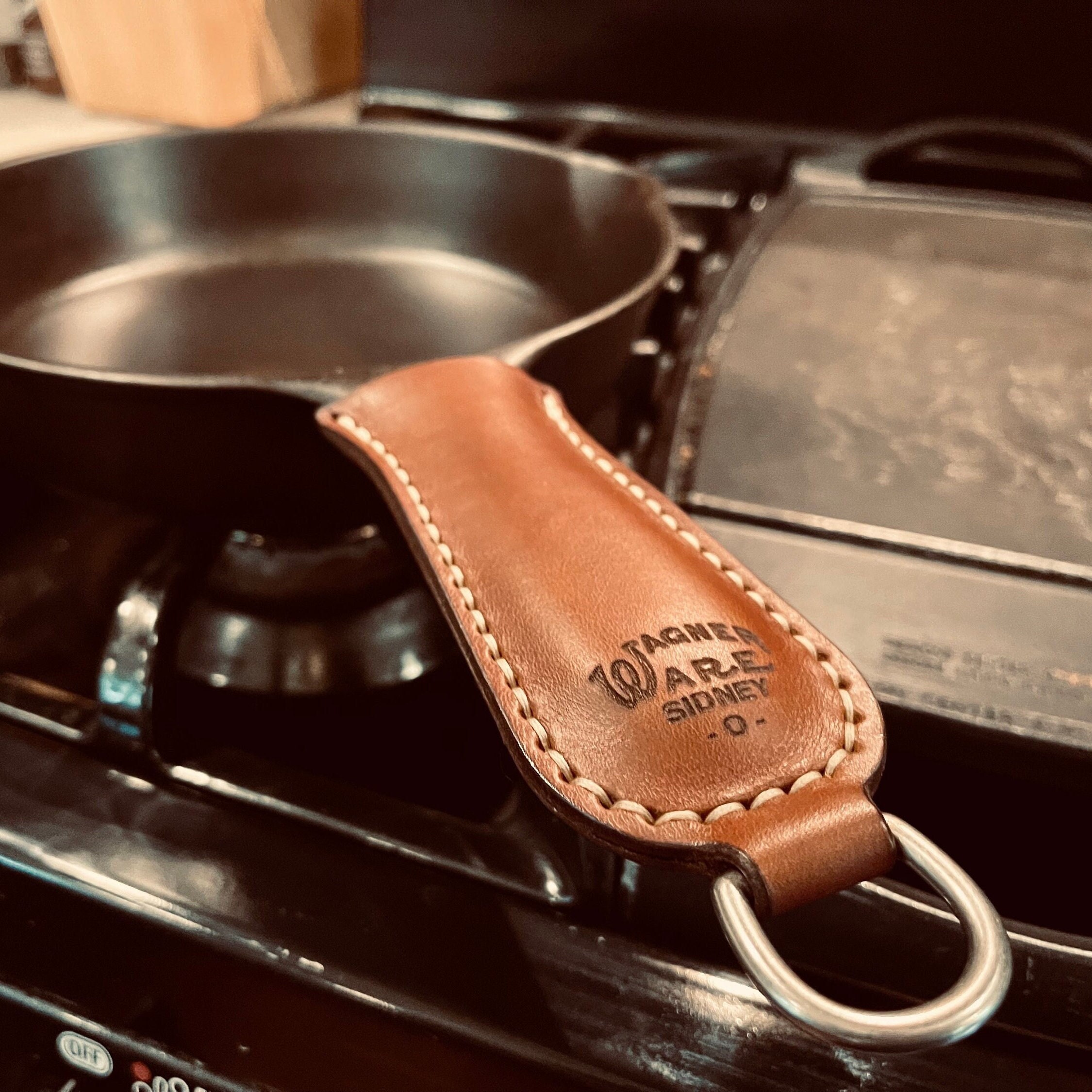 Monogrammed Leather Cast Iron Skillet Handle Cover 