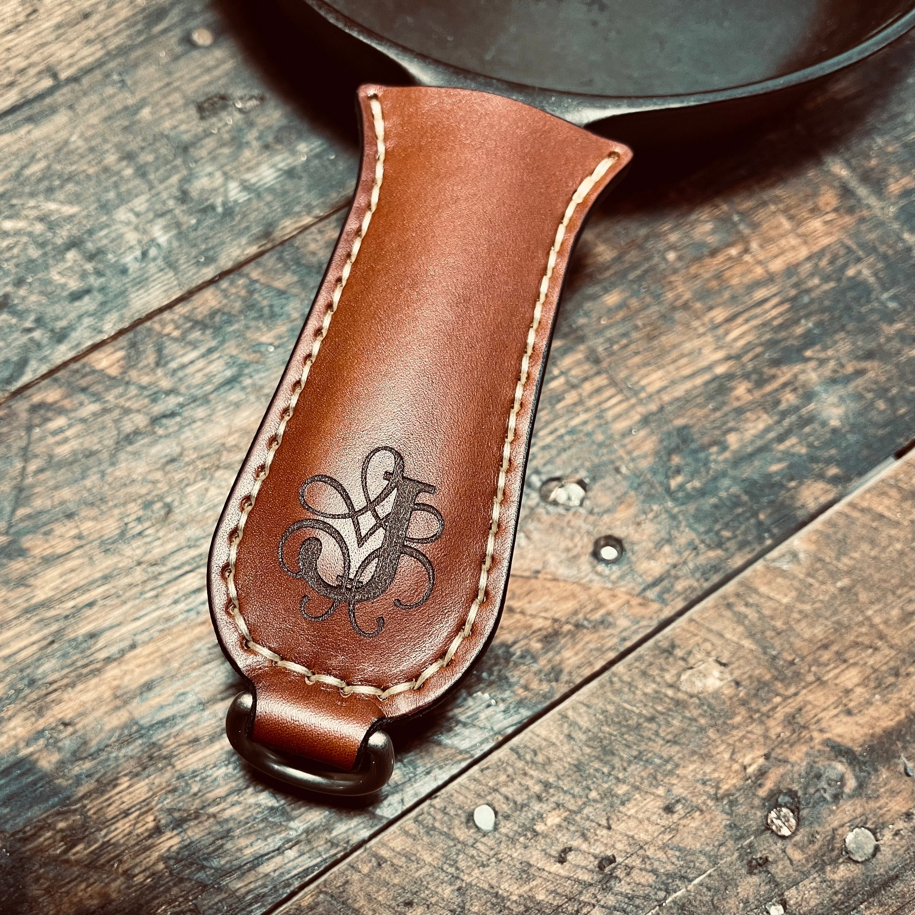 Hand Made/stitched Personalized Leather Handle Cover for Cast Iron