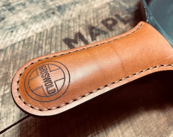 Personalized Leather Cast Iron Skillet Handle Cover – Hand-stitched, Housewarming Gift