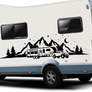 Camping Decal SVG - 5th Wheel RV Trailer Camper Mountains PNG - Truck Camping Vinyl Sticker Cut File - Digital Instant Download