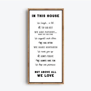 In dit huis houden we van teken, grafische print, typografische print, woondecoratie, kunst aan de muur, boerderij wanddecoratie - digitale print!