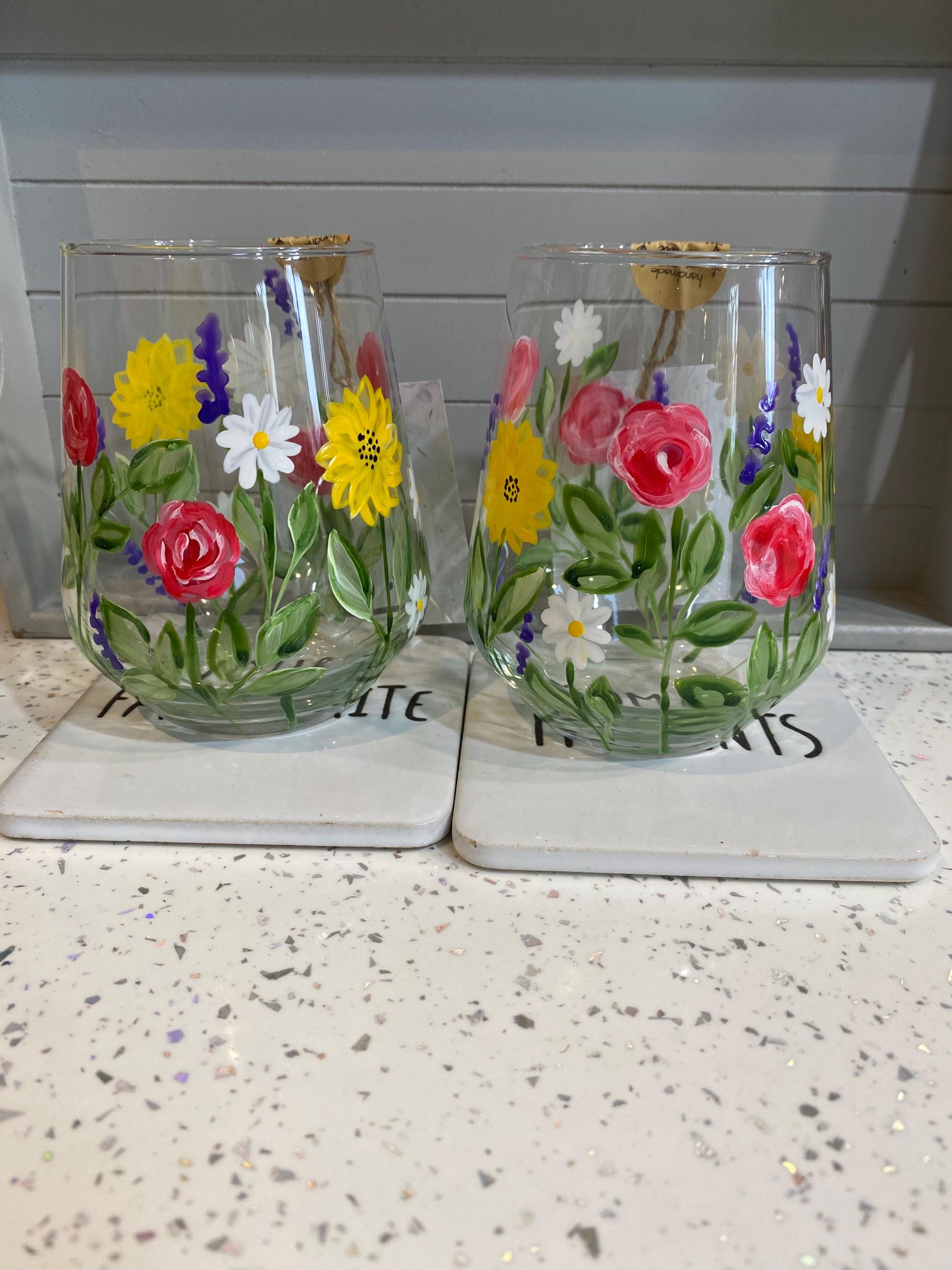 Hand Painted Gift Tumbler Glass in a Gift Box Floral Sunflower & Roses ...