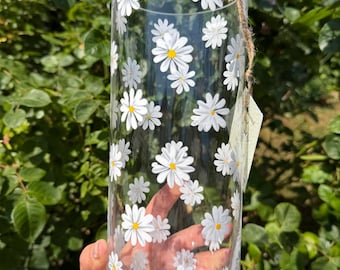 Modern Hand Painted Glass DAISY Vase Modern Cylinder Shape Birthday Wedding Mother’s Day Gift