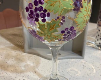 Handgeschilderde bloemen gin glazen druiven glas verjaardag huwelijksverjaardag cadeau aangepast