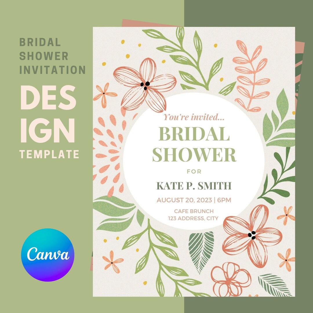 Bridal Shower Invitation Flyer Template, Canva Template, Digital Print, Instant Download Etsy