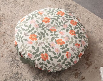 Floral Multi-Purpose Filled Pouf, Floor Cushion, Garden Cushion, Balcony Cushion, Round Cushion