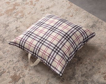 Plaid Multi-Purpose Filled Pouf, Floor Cushion, Garden Cushion, Balcony Cushion, Square Cushion, Handlebar