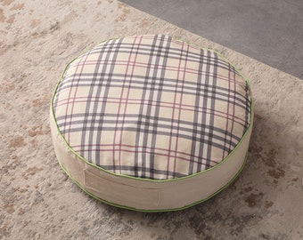 Plaid Multi-Purpose Filled Pouf, Floor Cushion, Garden Cushion, Balcony Cushion, Round Cushion, Handlebar