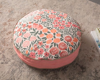Pink Flowers Multi-Purpose Filled Pouf, Floor Cushion, Garden Cushion, Balcony Cushion, Round Cushion, Handlebar