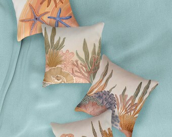 Sea Side Double-Sided 4 Piece Pillow Cover, Modern Throw Pillow Case, Square pillow cover，Decorative cushion cover，