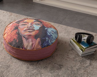 Multi-Purpose Filled Pouf, Floor Cushion, Garden Cushion, Balcony Cushion, Round Cushion, Handlebar