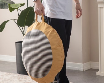 Multi-Purpose Filled Pouf, Floor Cushion, Garden Cushion, Balcony Cushion, Round Cushion, Carrying Handle