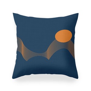 Navy Blue Sunset Double-Sided Throw Pillow Cover, Navy Blue Throw Pillow Case, Square pillow coverDecorative cushion coverQuad Pillow Case image 3