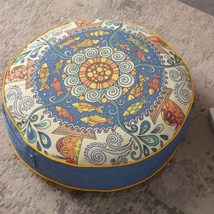 Mystic Fish Multi-Purpose Filled Pouf, Floor Cushion, Garden Cushion, Balcony Cushion, Round Cushion, Carrying Handle image 4