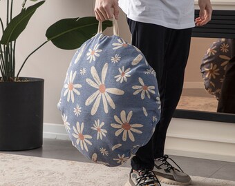 Daisy Flower Pouf, Multi-Purpose Filled Pouf, Floor Cushion, Garden Cushion, Balcony Cushion, Round Cushion, Carrying Handle