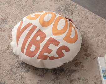 Good Vibes Multi-Purpose Filled Pouf, Floor Cushion, Garden Cushion, Balcony Cushion, Round Cushion, Handlebar