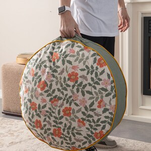 Floral Multi-Purpose Filled Pouf, Floor Cushion, Garden Cushion, Balcony Cushion, Round Cushion image 2