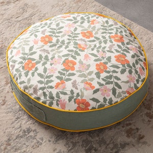 Floral Multi-Purpose Filled Pouf, Floor Cushion, Garden Cushion, Balcony Cushion, Round Cushion image 1