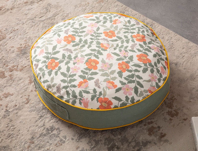 Floral Multi-Purpose Filled Pouf, Floor Cushion, Garden Cushion, Balcony Cushion, Round Cushion image 1