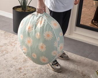 Bloom Multi-Purpose Filled Pouf, Floor Cushion, Garden Cushion, Balcony Cushion, Round Cushion, Carrying Handle