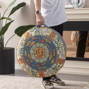 Mystic Fish Multi-Purpose Filled Pouf, Floor Cushion, Garden Cushion, Balcony Cushion, Round Cushion, Carrying Handle image 1