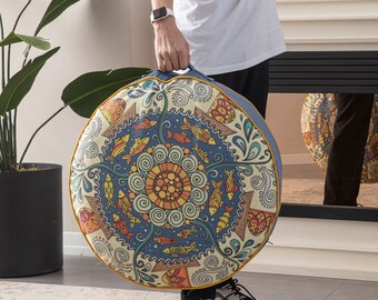 Mystic Fish Multi-Purpose Filled Pouf, Floor Cushion, Garden Cushion, Balcony Cushion, Round Cushion, Carrying Handle