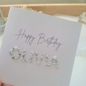 Carte d'anniversaire personnalisée faite main avec strass assortis, carte ouverte de perles de cristal pour fille mère amie toute reine