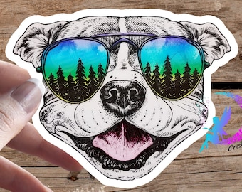 Pitbull Dog Adventure Sunglasses - Sticker or Magnet - High Quality Waterproof Weatherproof Vinyl Sticker! Available in Multiple Sizes!