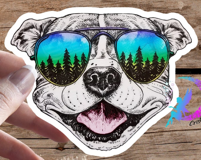 Pitbull Dog Adventure Sunglasses - Sticker or Magnet - High Quality Waterproof Weatherproof Vinyl Sticker! Available in Multiple Sizes!