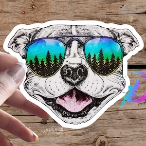 Pitbull Dog Adventure Sunglasses - Sticker or Magnet - High Quality Waterproof Weatherproof Vinyl Sticker! Available in Multiple Sizes!