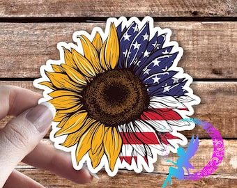 Sunflower American Flag - Sticker - High Quality & Water Resistant! Available in Multiple Sizes!