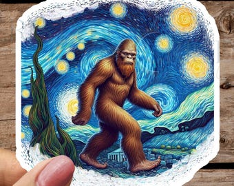 Starry Night Sasquatch - Sticker - High Quality Waterproof Weatherproof Vinyl Sticker! Available in Multiple Sizes! Bigfoot
