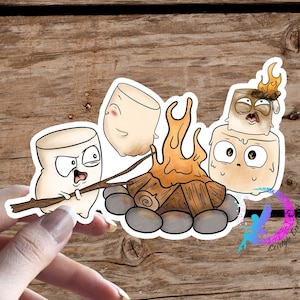 Marshmallow Family Campfire Lighting Each Other on Fire - Sticker - High Quality & Water Resistant! Available in Multiple Sizes!