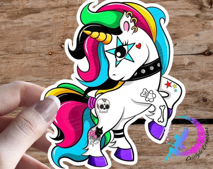 Tattooed Unicorn Sticker - Unicorn with Tattoos and Piercings - High Quality & Water Resistant! Available in Multiple Sizes!