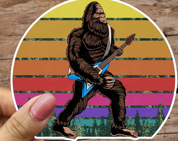 Bigfoot Playing Guitar - Sticker - High Quality & Water Resistant - Vinyl Sticker - Rock N Roll, Sasquatch, Musician