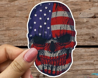 American Flag Skull - Sticker - High Quality Waterproof Weatherproof Vinyl Sticker! Available in Multiple Sizes!