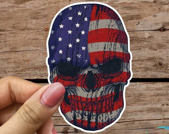 American Flag Skull - Sticker - High Quality Waterproof Weatherproof Vinyl Sticker! Available in Multiple Sizes!