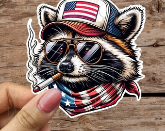 Redneck Racoon - Merica - Patriotic Art Sticker - High Quality & Water resistant! Available in Multiple Sizes!