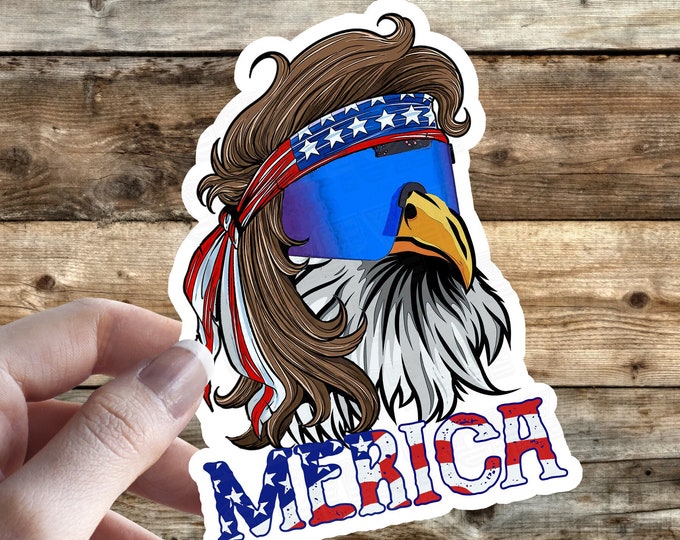 Mercia Eagle with mullet, wearing sunglasses - Patriotic Fan Art Sticker - High Quality & Water resistant! Available in Multiple Sizes!