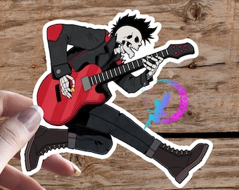 Punk Skeleton Playing Guitar - High Quality & Water Resistant - Vinyl Sticker - Rock N Roll, Heavy Metal, Death Metal, Musician