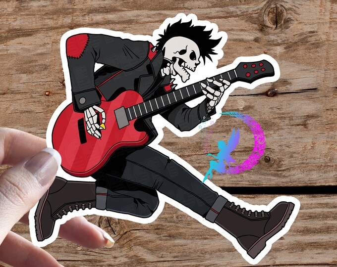 Punk Skeleton Playing Guitar - High Quality & Water Resistant - Vinyl Sticker - Rock N Roll, Heavy Metal, Death Metal, Musician