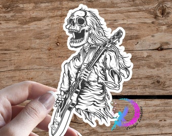 Skull Skeleton Playing Guitar - High Quality & Water Resistant - Vinyl Sticker - Rock N Roll, Heavy Metal, Death Metal, Musician