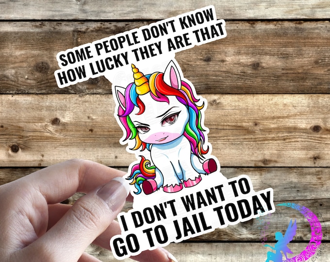 Some People Don't Know How Lucky They Are That I Don't Want to Go To Jail - Sweary Unicorn Sticker - High Quality Waterproof Vinyl Sticker!