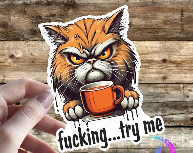 Fucking Try Me - Grumpy Cat - sticker - High Quality Waterproof Vinyl Sticker! Available in Multiple Sizes! Funny Sarcastic Cat
