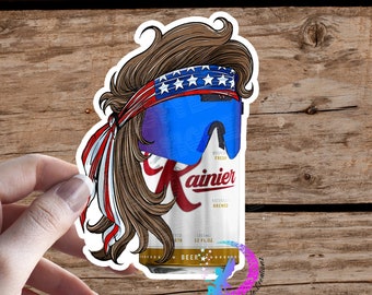 Beer Can Mullet Sticker- Fan Art - Rainier Patriotic Beer